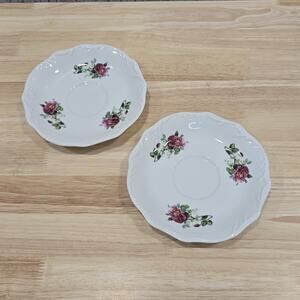 Pink Roses Saucer Plates Cottagecore French Country Home Decor Wall Hanging